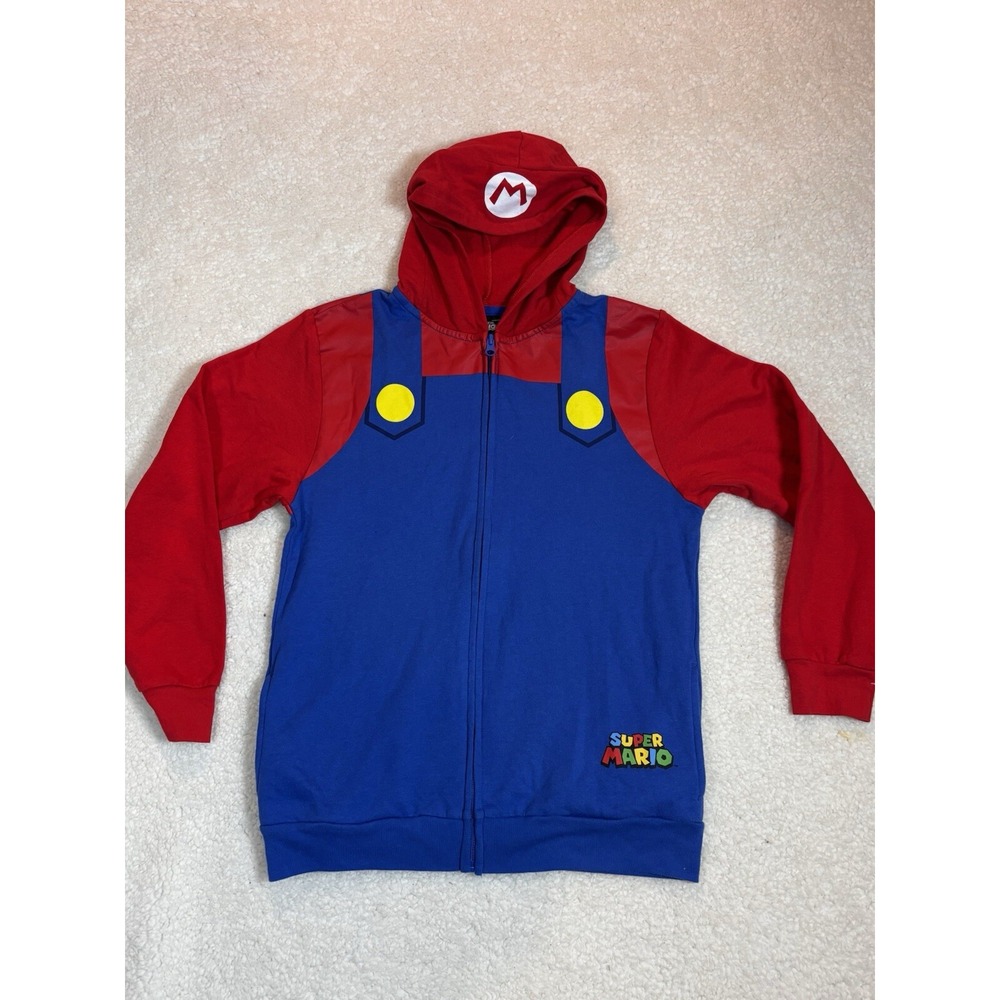 Super Mario Brothers Hooded Zip Up Jacket Costume Blue Red  LARGE